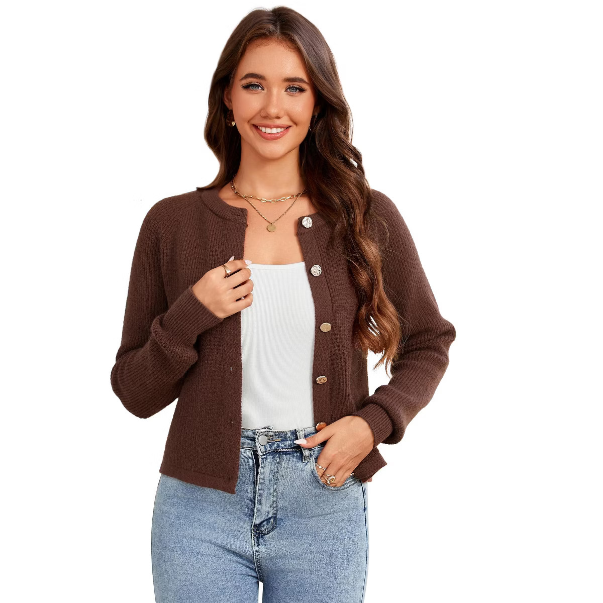 Clearlove Women's Lightweight Crewneck Button Up Cardigan Sweater | Target