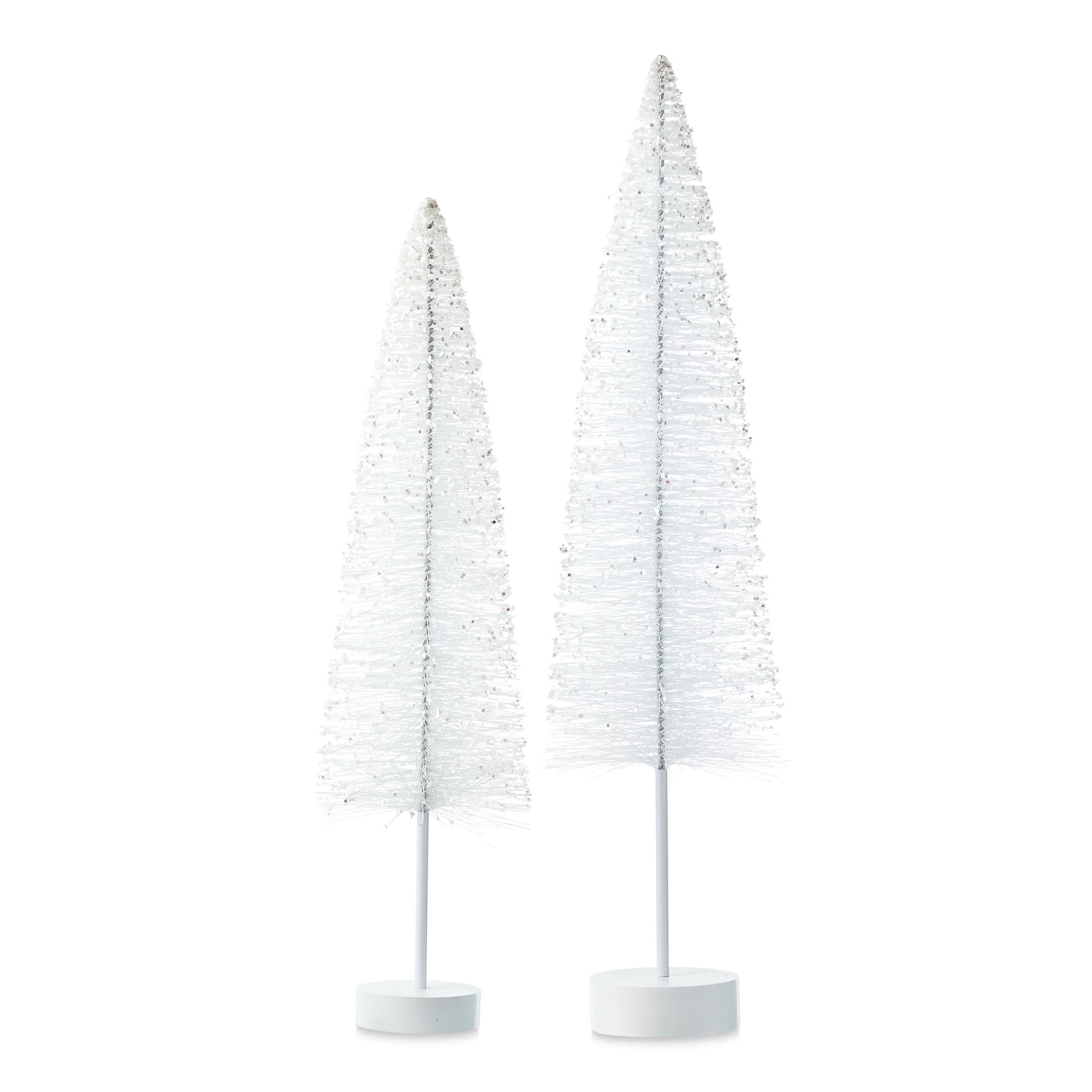 Glitter Bottle Brush Tree Outdoor Decor, White, 32 in & 38 in, 2 Pack, by Holiday Time | Walmart (US)