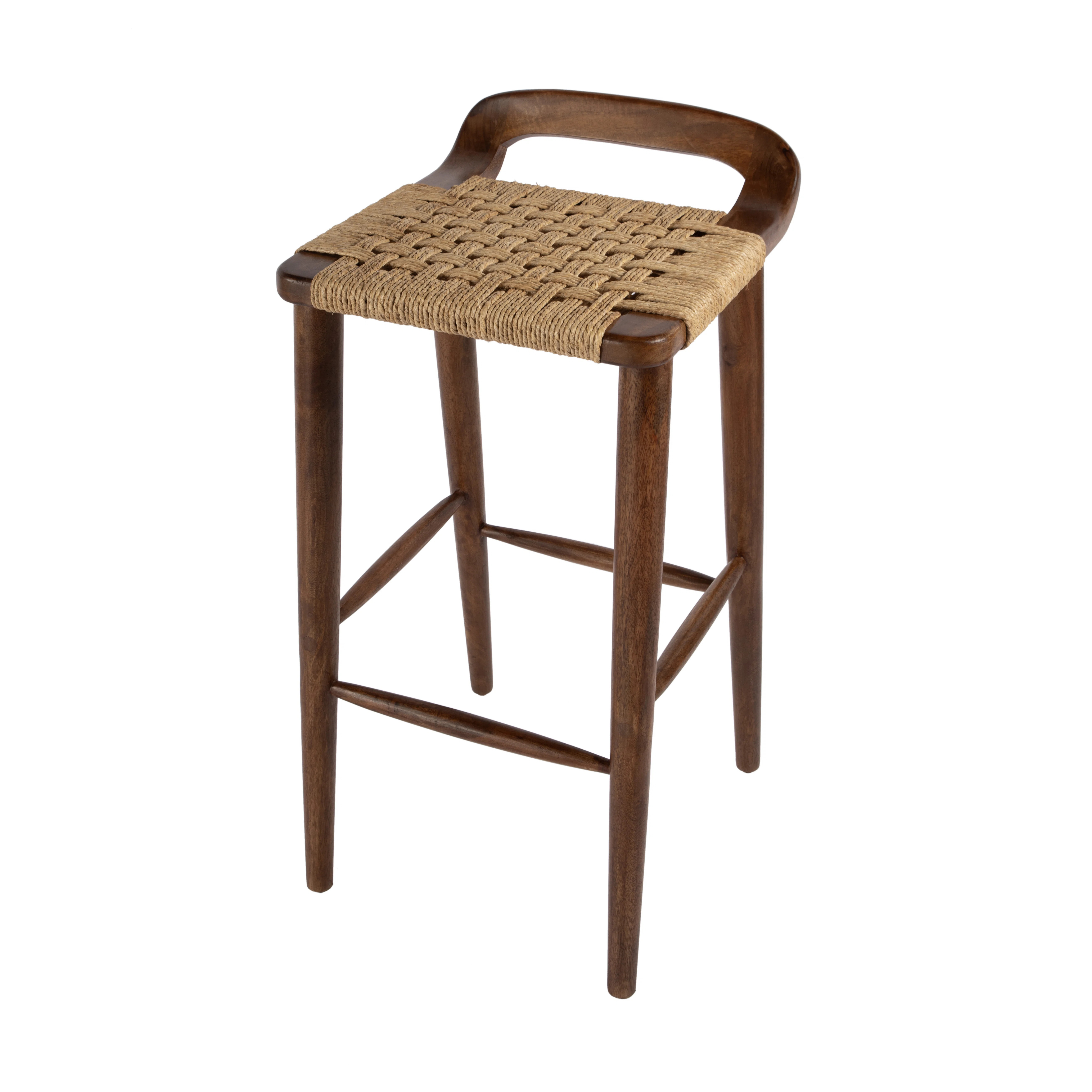 Carlvin 30 in. Seat Height Wood and Jute Woven Low Back Bar Stool | Wayfair North America