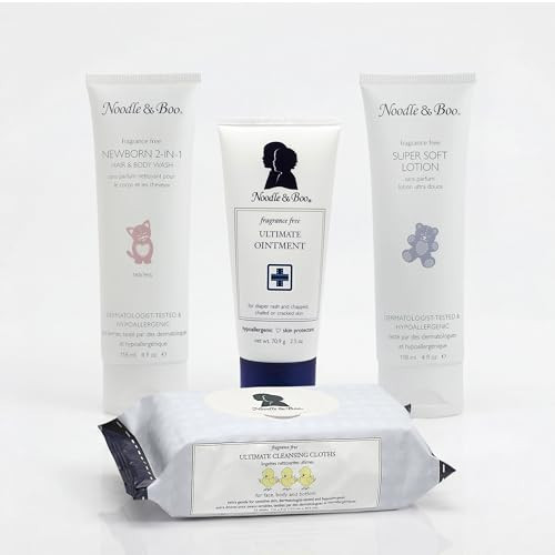 Noodle & Boo Fragrance Free Baby Skincare 4-Piece Bundle – Ultimate Baby Ointment, 2-in-1 Newborn Shampoo & Body Wash, Super Soft Baby Lotion & Cleansing Cloths for Sensitive Skin | Amazon (US)