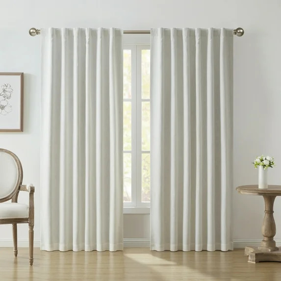My Texas House Solid Ivory Rod Pocket Back Tab Blackout Curtain Panel, 52" x 84" | Walmart (US)