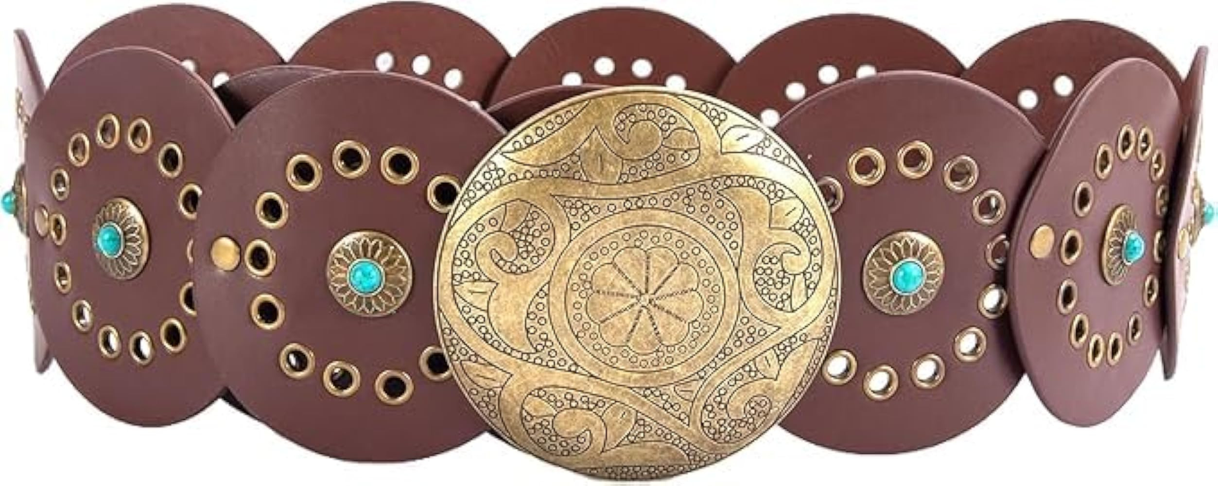 Women\u2019s Boho Western Disc Belt \u2013 Wide Vintage Leather Concho Belt for Dress Jeans Skirt... | Amazon (US)