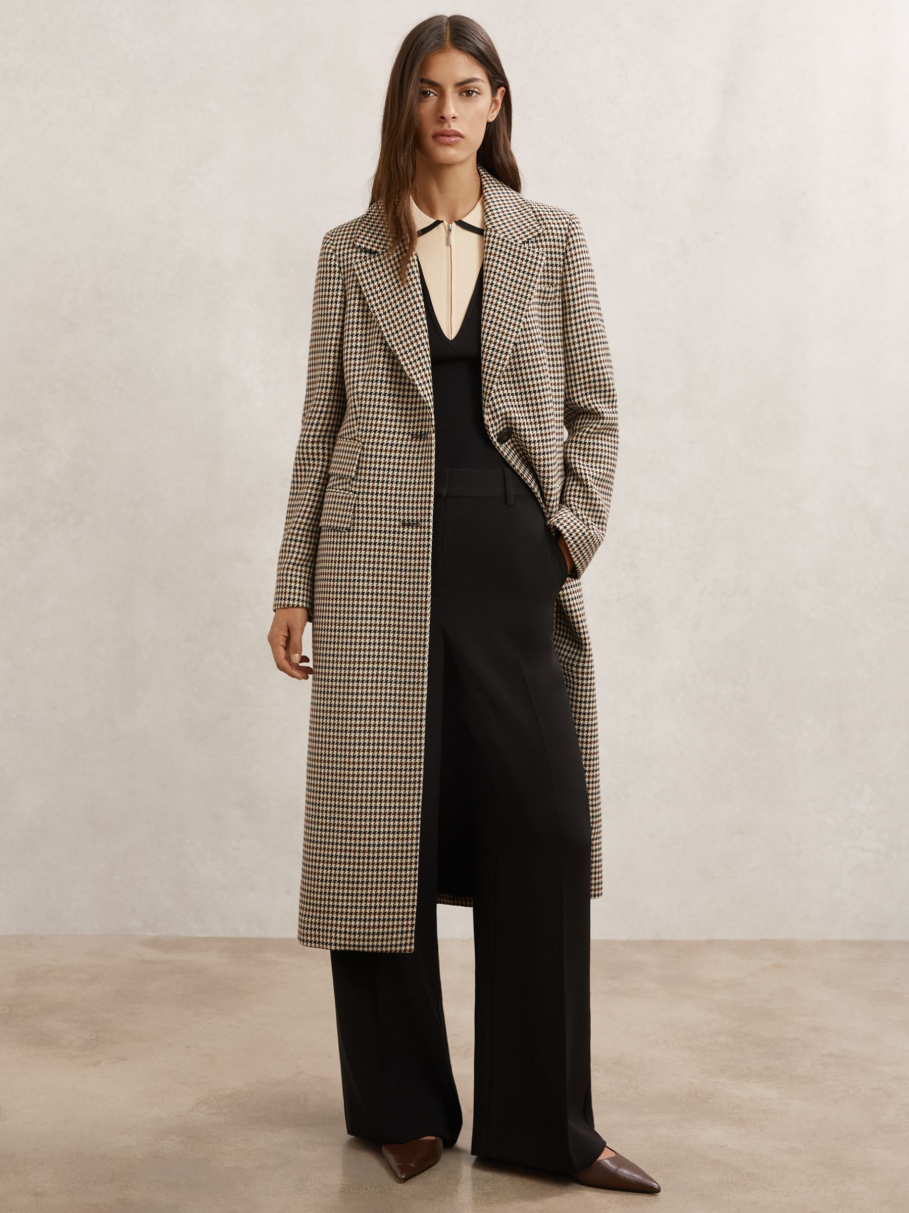 Reiss Petite Wool-Blend Check Single-Breasted Coat in Neutral Check - REISS | Reiss UK