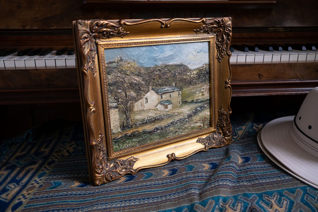 Small Antique Landscape Oil Painting Gold Framed Vintage Original Rural Farming Scenery Painting ... | Etsy (UK)