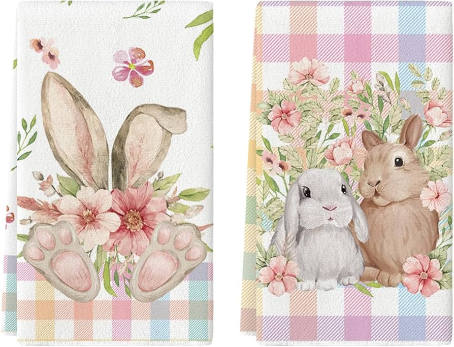Artoid Mode Colorful Buffalo Plaid Bunny Rabbit Flower Easter Kitchen Towels Dish Towels, 18x26 I... | Amazon (US)