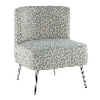 Fran Blue Leopard Print & Chrome Metal Slipper Chair | The Home Depot