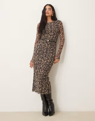 Gina Tricot long sleeve midi mesh dress in leopard print | ASOS (Global)