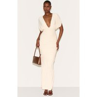 Butter Yellow Double Layer Slinky Ruched Batwing Maxi Dress | PrettyLittleThing US