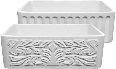 Whitehaus 30" Fireclay Kitchen Sink, Reversible Apron-Front with Gothichaus Swirl and Fluted Desi... | Amazon (US)