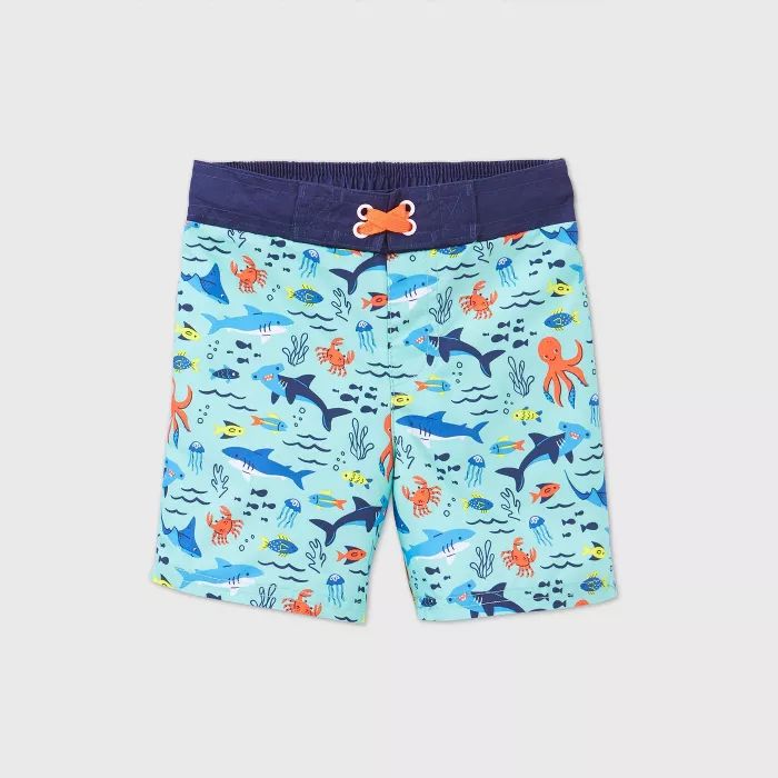 Toddler Boys' Sea Animals Print Swim Trunks - Cat & Jack™ Blue | Target