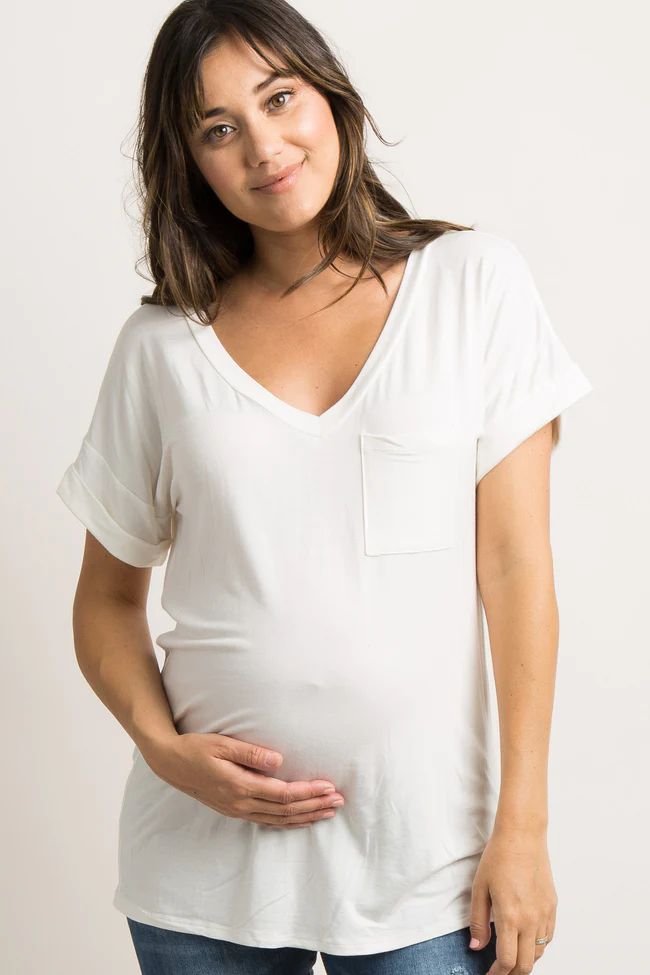 Ivory Solid Pocket Maternity Top | PinkBlush Maternity