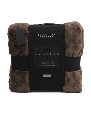 Faux Fur Comforter Set, Polyester/Diamond | TJ Maxx