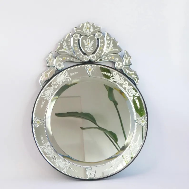 Vintage Round Ornate Venetian Murano Mirror, Beveled Wall Mirror Carved Floral Design, Italian Wa... | Etsy (Global)