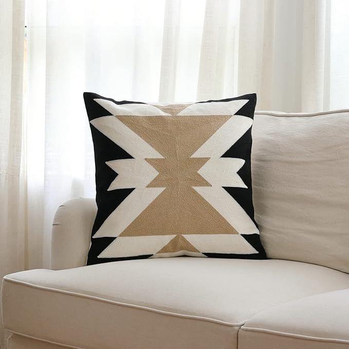IKATYARN Black White Coffee Aztec Embroidery Throw Pillow Cover,Boho Tribal Geometric Pillowcase,... | Amazon (US)