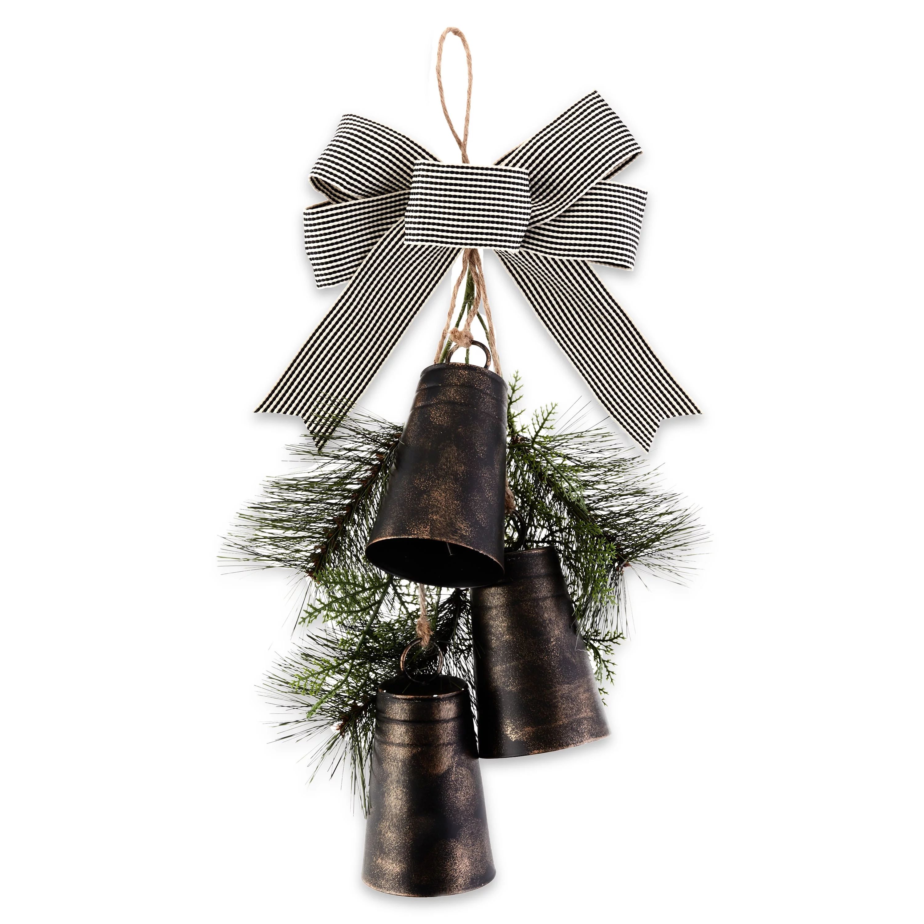 Holiday Time Black and White Swag with Metal Bells Hanging Decoration, 11.8" x 23.6" | Walmart (US)