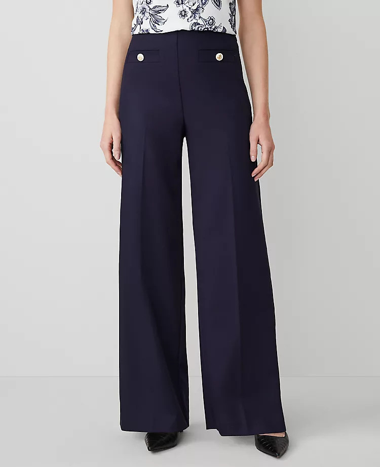 The Petite Button Trim Sailor Wide-Leg Pant | Ann Taylor