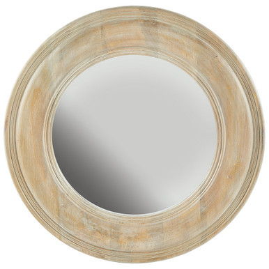 Round Mirror, White Washed Mango Wood with Gold Leaf, 30""W (730205MM 9KXCV) | Lighting Reimagined