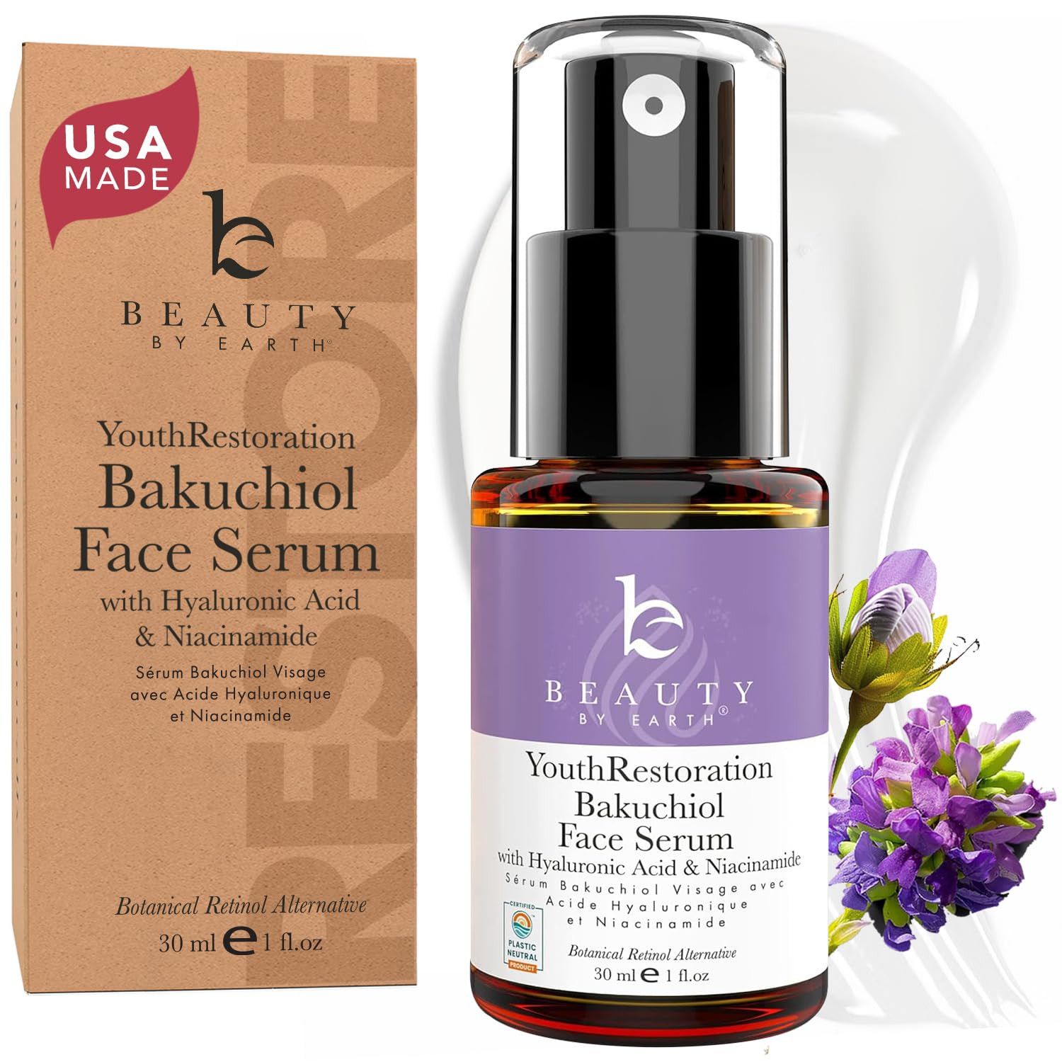 Bio Retinol Alternative Bakuchiol Serum - Smooths Skin & Reduces Fine Lines, USA Made with Natura... | Amazon (US)