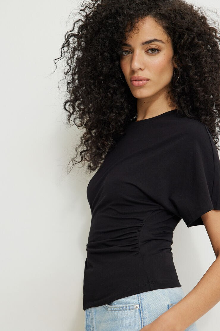 Andrea Shirred Jersey T Shirt | Dynamite Clothing