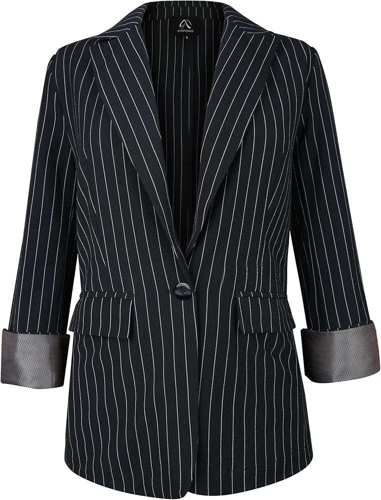 M.Infisavo Women's Casual Blazer for Work Office Loose Lapel Collar Stripe Open Front Stretch Dre... | Amazon (US)
