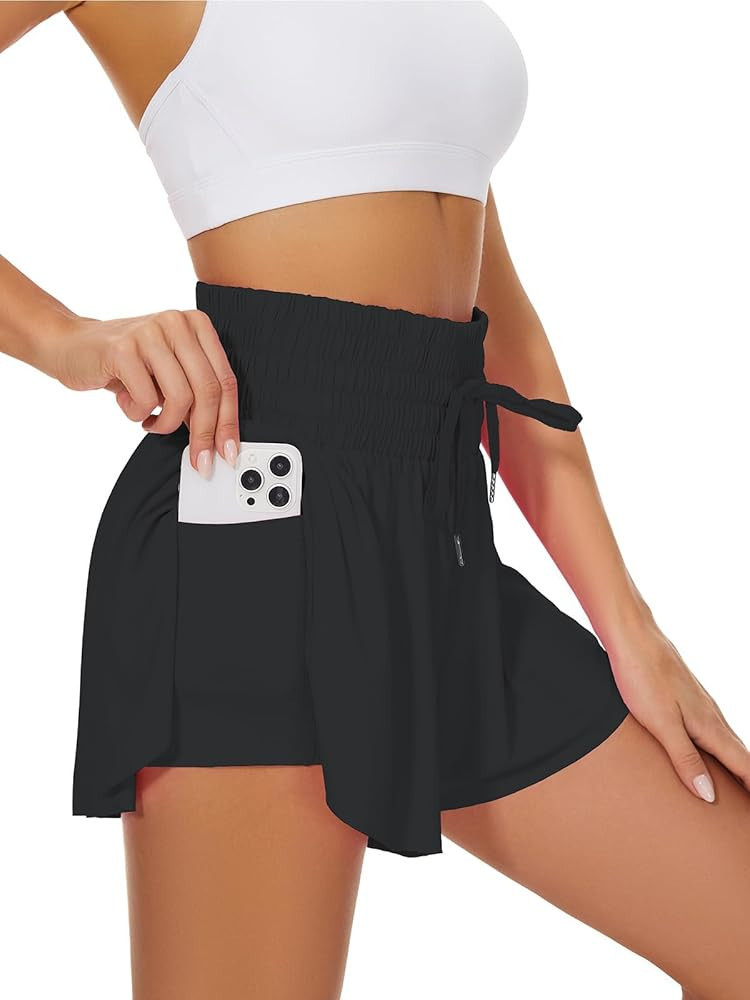 High Waist Flowy Athletic Shorts for Women Butterfly Shorts High Rise Workout Gym Shorts | Amazon (US)
