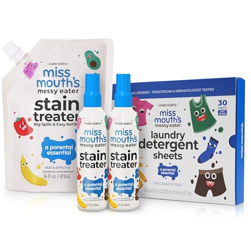 Miss Mouth's Messy Eater Stain Treater Spray - 4oz 2 Pack Stain Remover and 16oz Refill and Laundry Detergent Sheets | Amazon (US)