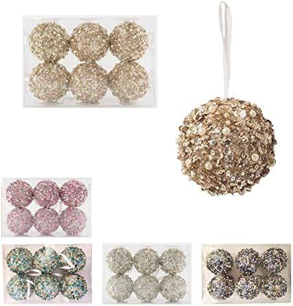 6-Piece Set Glitter Christmas Tree Ornaments, 3.5in/85mm Shatterproof Christmas Decorations, Glit... | Amazon (US)