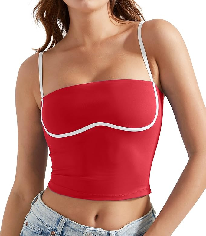 OMKAGI Womens Workout Tank Tops Adjustable Strap Longline Sports Bra Padded Sleeveless Top | Amazon (US)