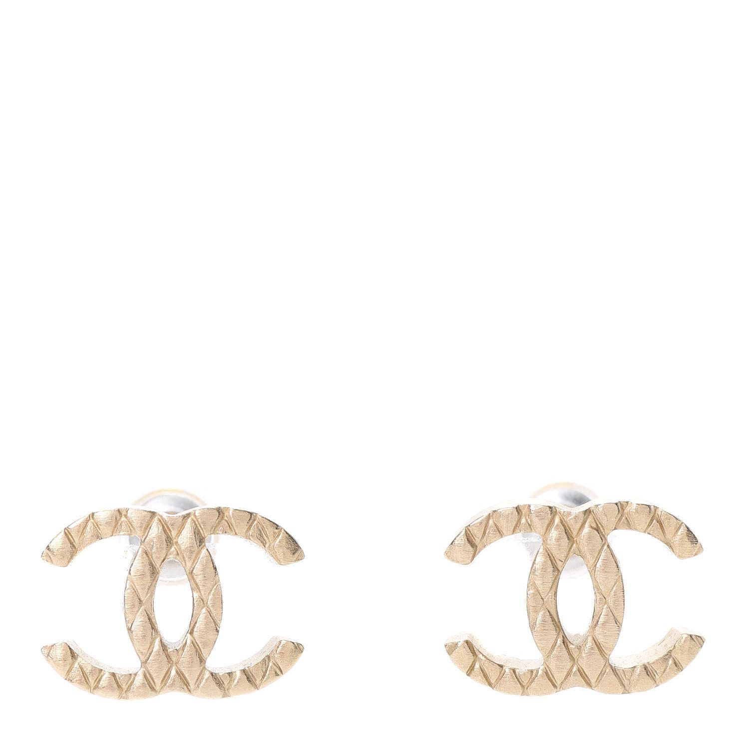 Quilted CC Earrings Gold | Fashionphile