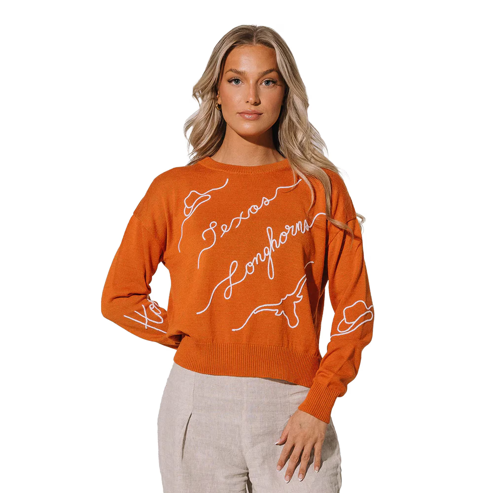 Texas Longhorns Women's Love Note Embroidered Pullover Sweater - Texas Orange | Fanatics