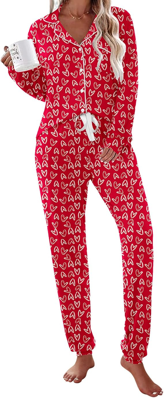 Ekouaer Pajamas Set Long Sleeve Sleepwear Womens Button Down Nightwear Soft Pj Loungewear with Po... | Amazon (US)