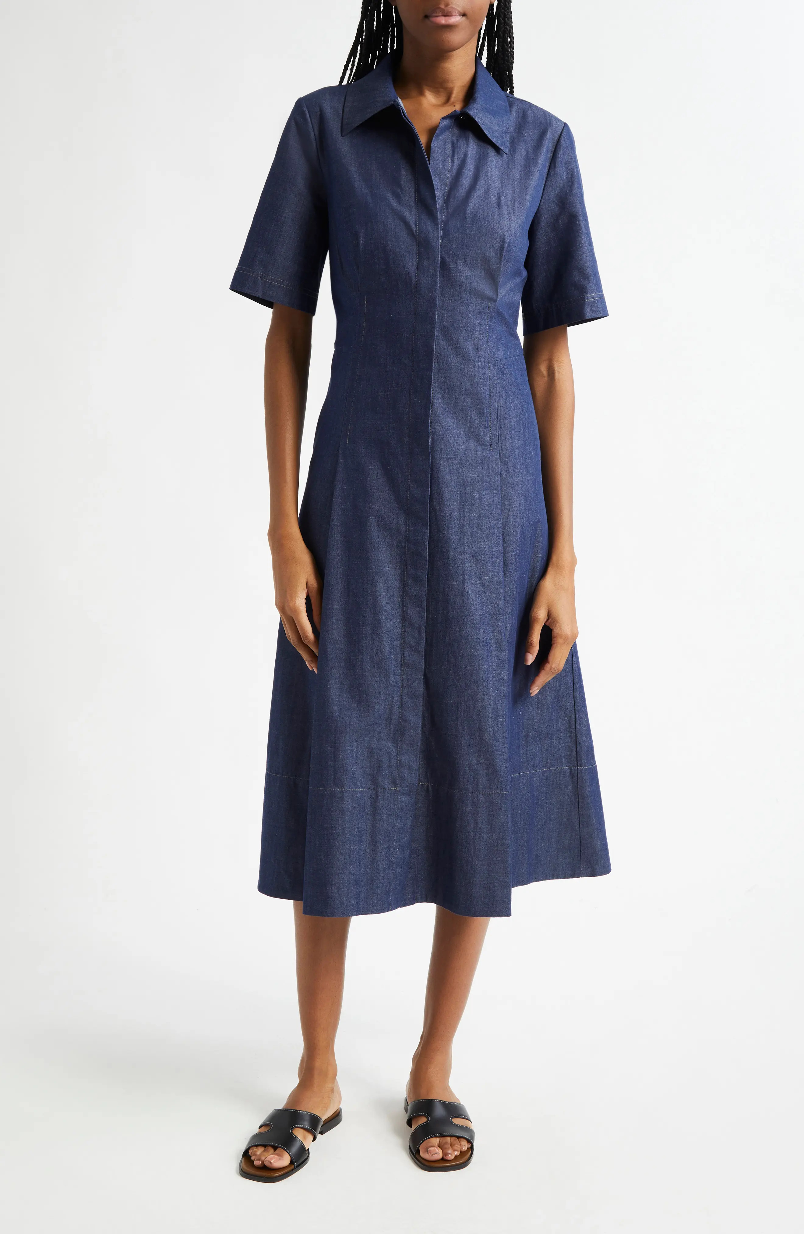 Vince Fit & Flare Denim Shirtdress in Deep Indigo at Nordstrom Rack, Size Medium | Nordstrom Rack