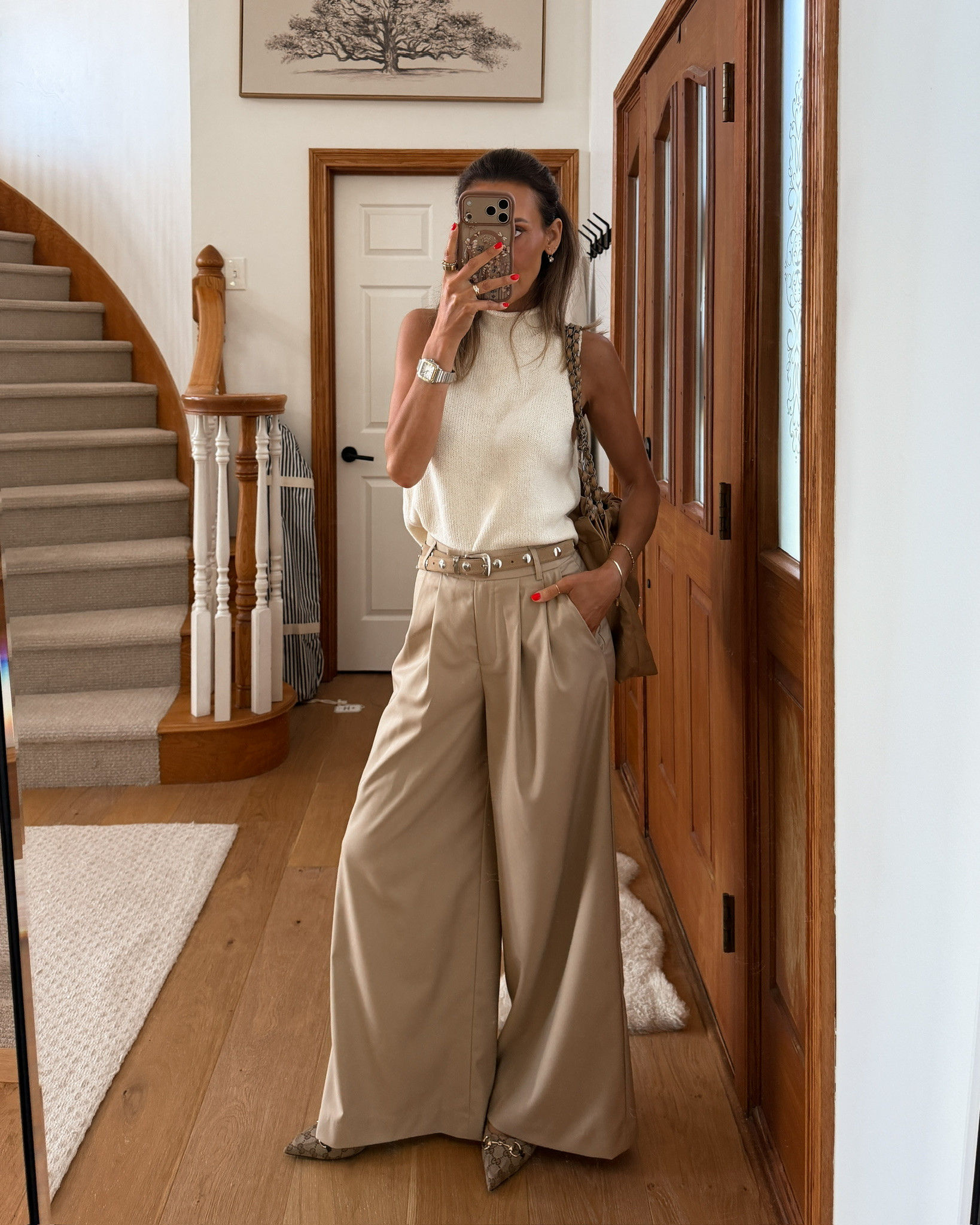 What I’m wearing to go to some appointments today! These pants are 30% off right now and they are so elongating, love pairing this elevated tank with them