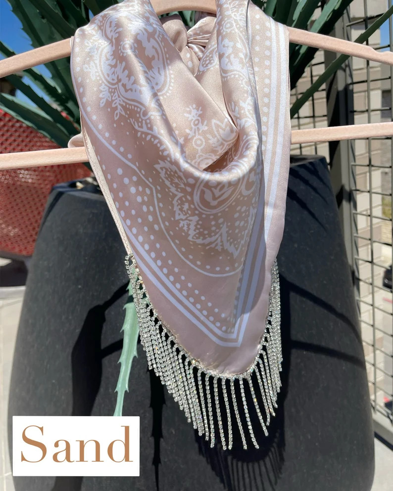 Silk Bandana With Rhinestone Fringe | Etsy | Etsy (US)