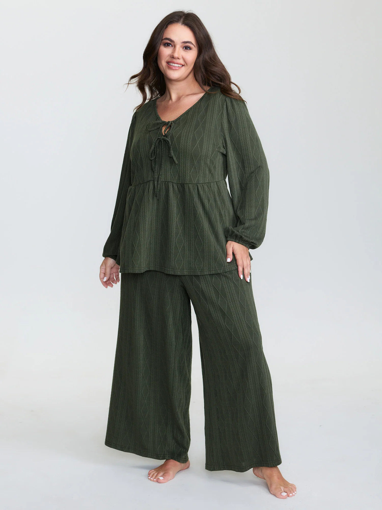 Textured Front-Tie Relaxed-Fit Lounge Set | Bloomchic