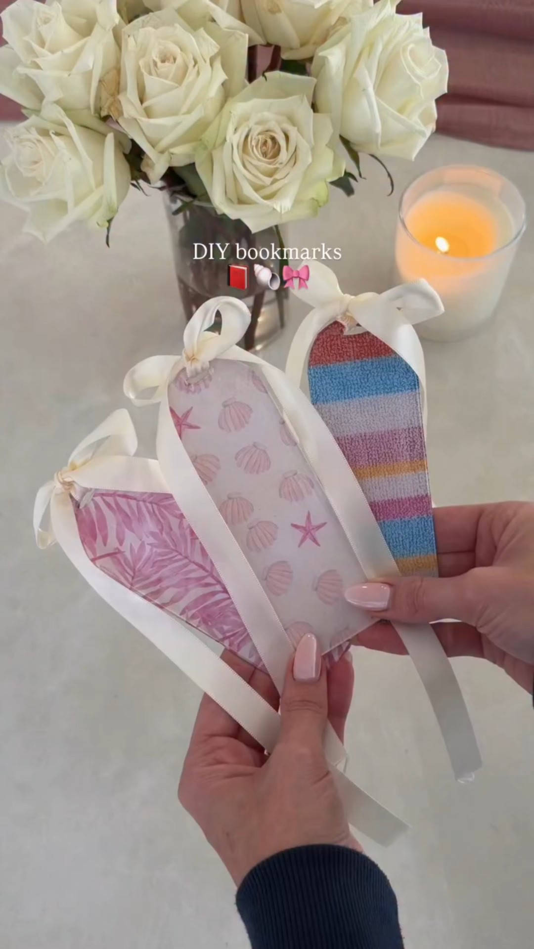 Girls night craft idea 🎀 Comment BOOKMARK for the links 

I am prepping for spring + summer reading so I stopped to grab supplies for a diy bookmark craft. And when I tell you I squealed out loud in the @michaelsstores when I found the cute beach themed paper! 🐚🤭

Such a fun, easy craft for girls night, book club or just a cozy day at home and they look so cute on the shelf with the bows. 

Save and share with your book club besties ✨

#girlsnight #diybookmarks #springreading #summerreading #bookclubgirl #beachreading #craftnightideas #pinterestgirls #aestheticreads