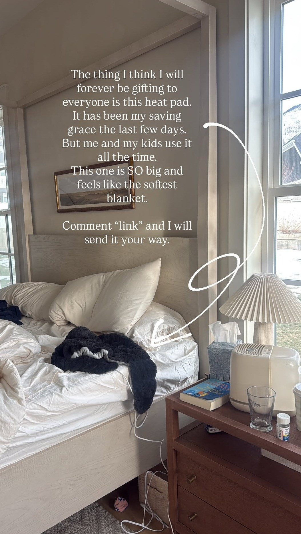 When I was sick, this heating pad and humidifier were two things I couldn't live without. The humidifier is perfect for a nightstand, sends out a fine mist that goes through a UV light to kill anything in the water first. And this heat pad is so big and feels soft like a blanket.  

 #LTKmomlife #LTKselfcare