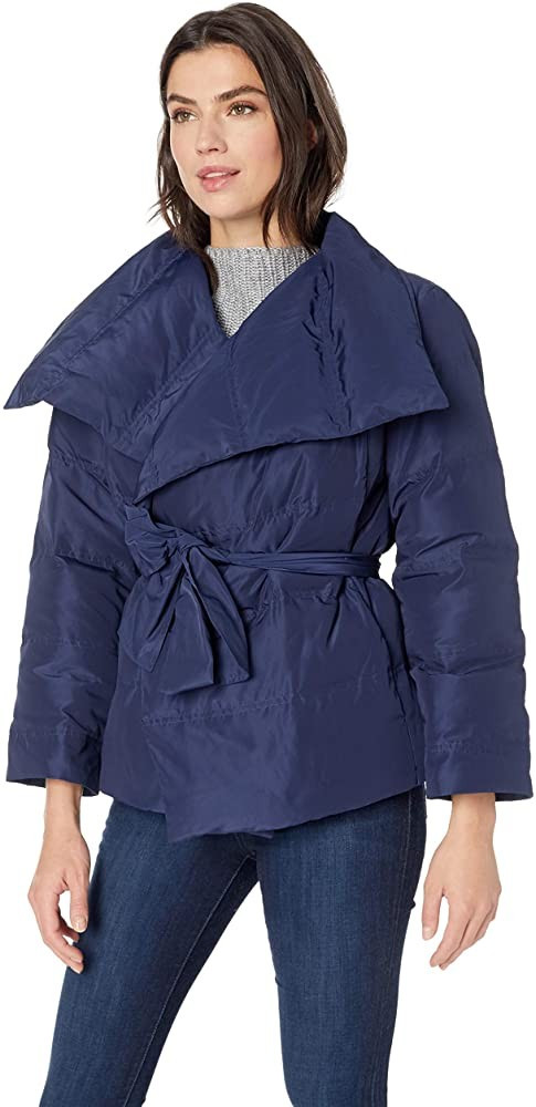 Amazon Brand - Lark & Ro Women's Long Sleeve Short Puffer Coat with Wrap | Amazon (US)
