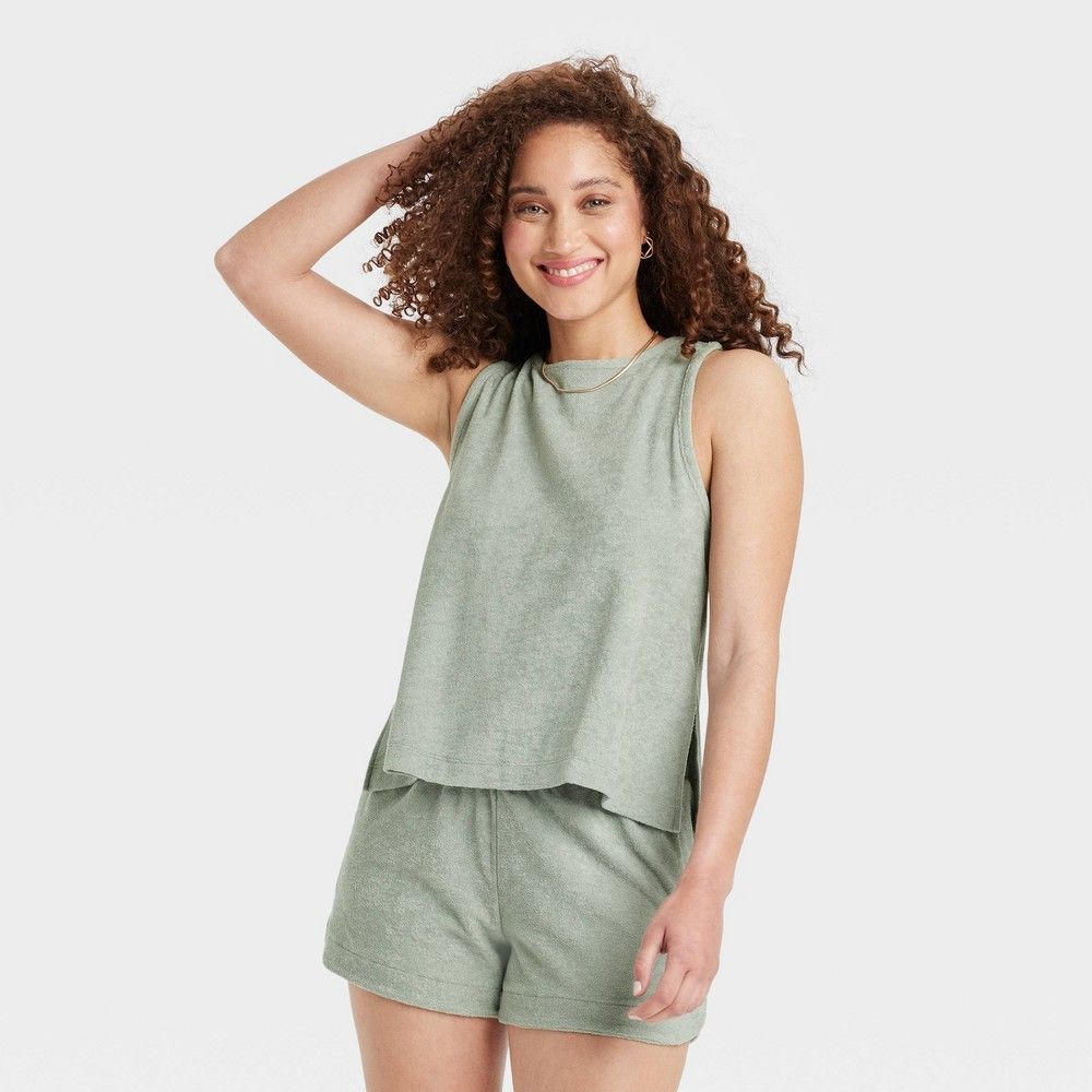 Women's Terry Tank Top - A New Day Green S | Target