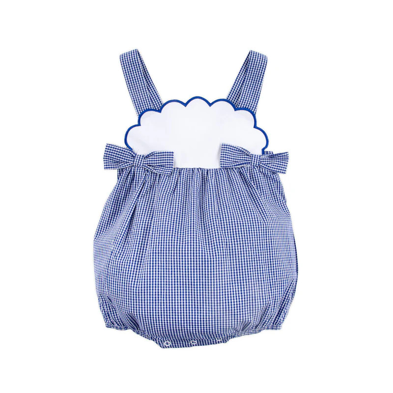 Royal Blue Gingham Scalloped Side Bow Bubble | Classic Whimsy