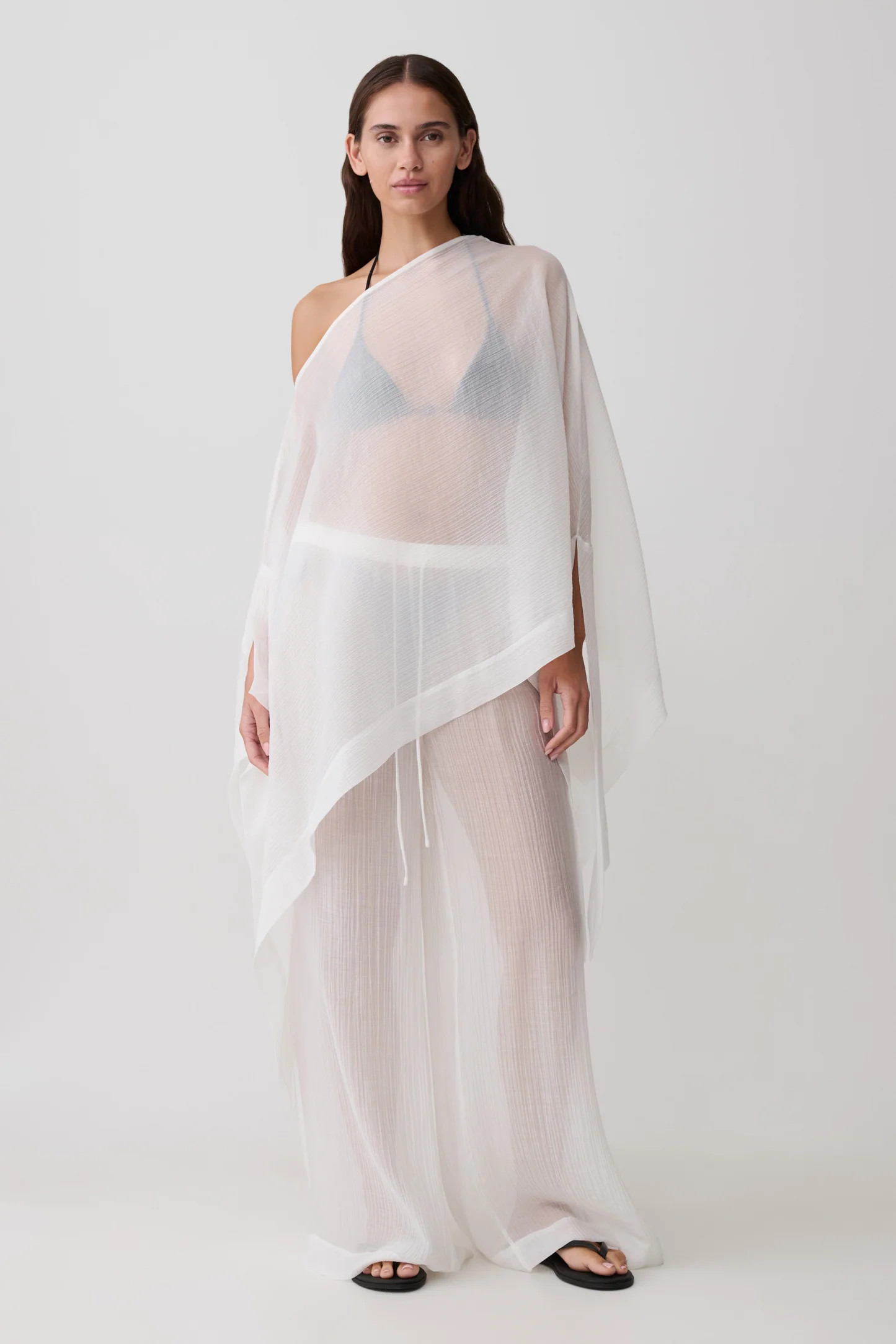 Leilani Sheer Draped Asymmetric Top - Ivory | MESHKI US