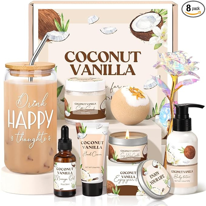 Mothers Day Gifts for Mom, Spa Gift Baskets for Women, Vanilla Coconut Bath and Body Gifts Set fo... | Amazon (US)