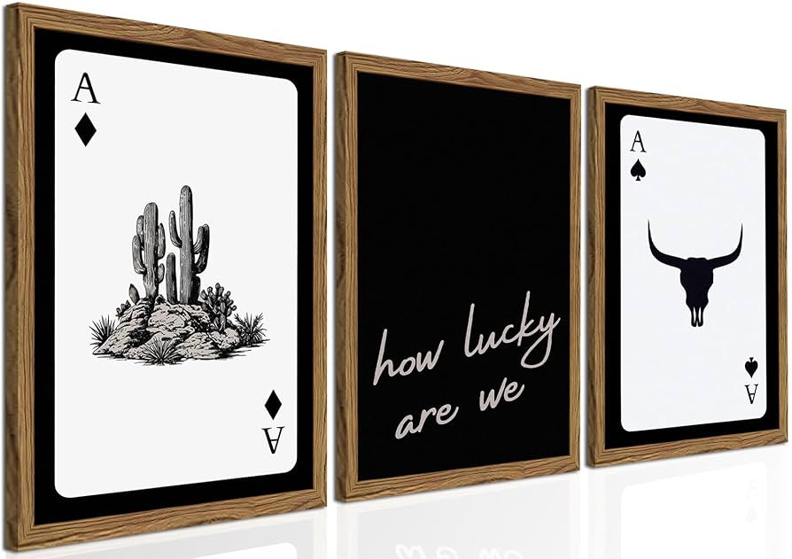 Western Wall Art Set of 3, Southwestern Cowboy Playing Card Wall Decor, Longhorn Bull Skull and H... | Amazon (US)