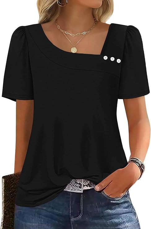 WIHOLL Womens Summer Tops Short Sleeve Shirts Square Neck Spring Outfits 2026 Fashion Clothing Bl... | Amazon (US)