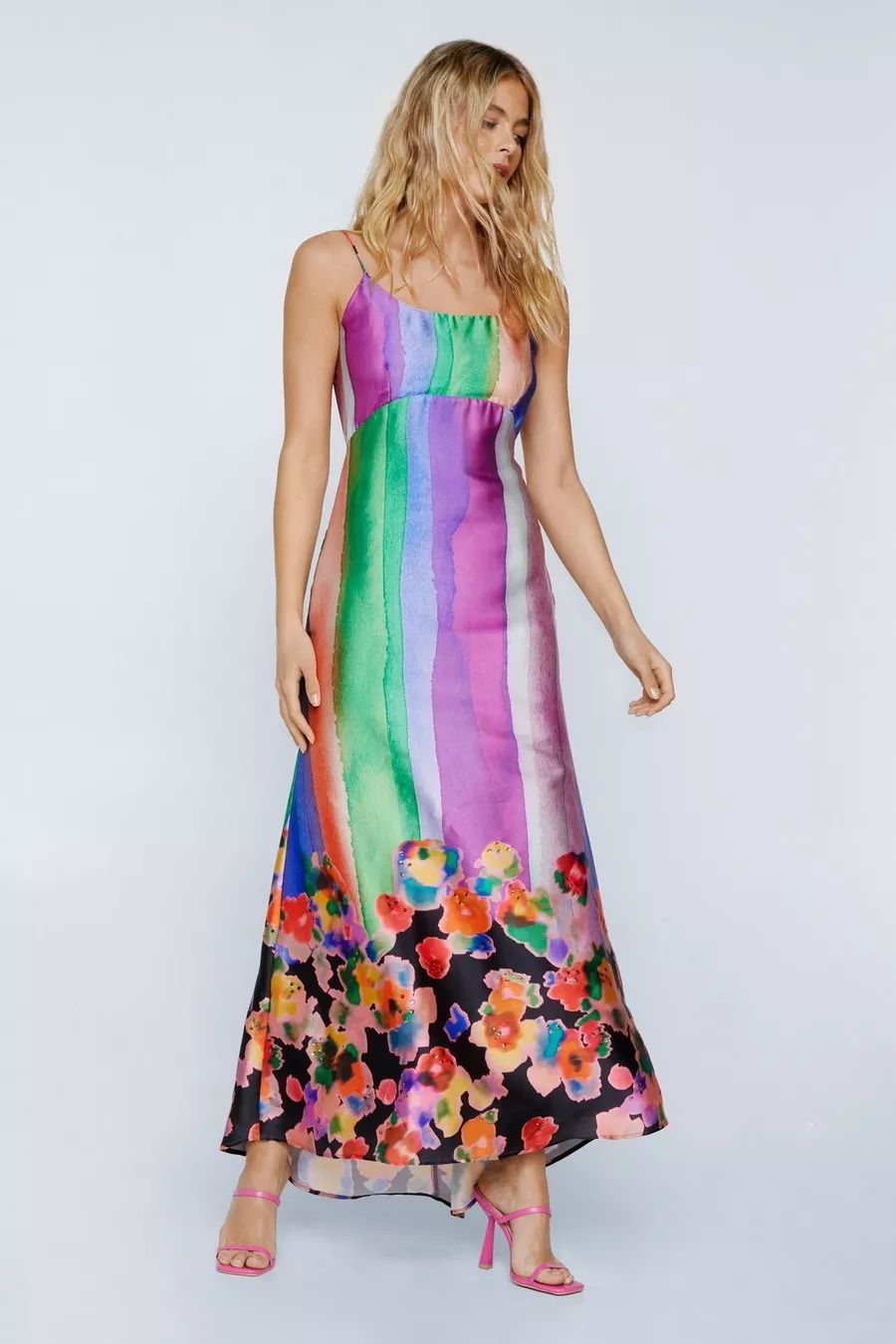 Tie Dye Floral Placement Print Embellished Maxi Dress | Nasty Gal US