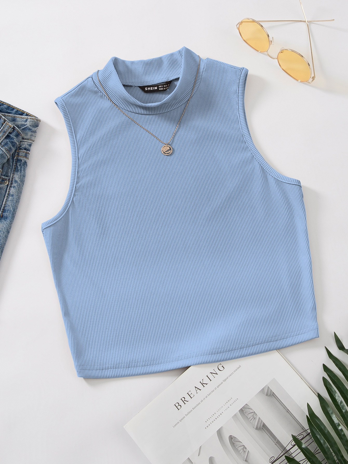 Mock Neck Rib-knit Tank Top | SHEIN
