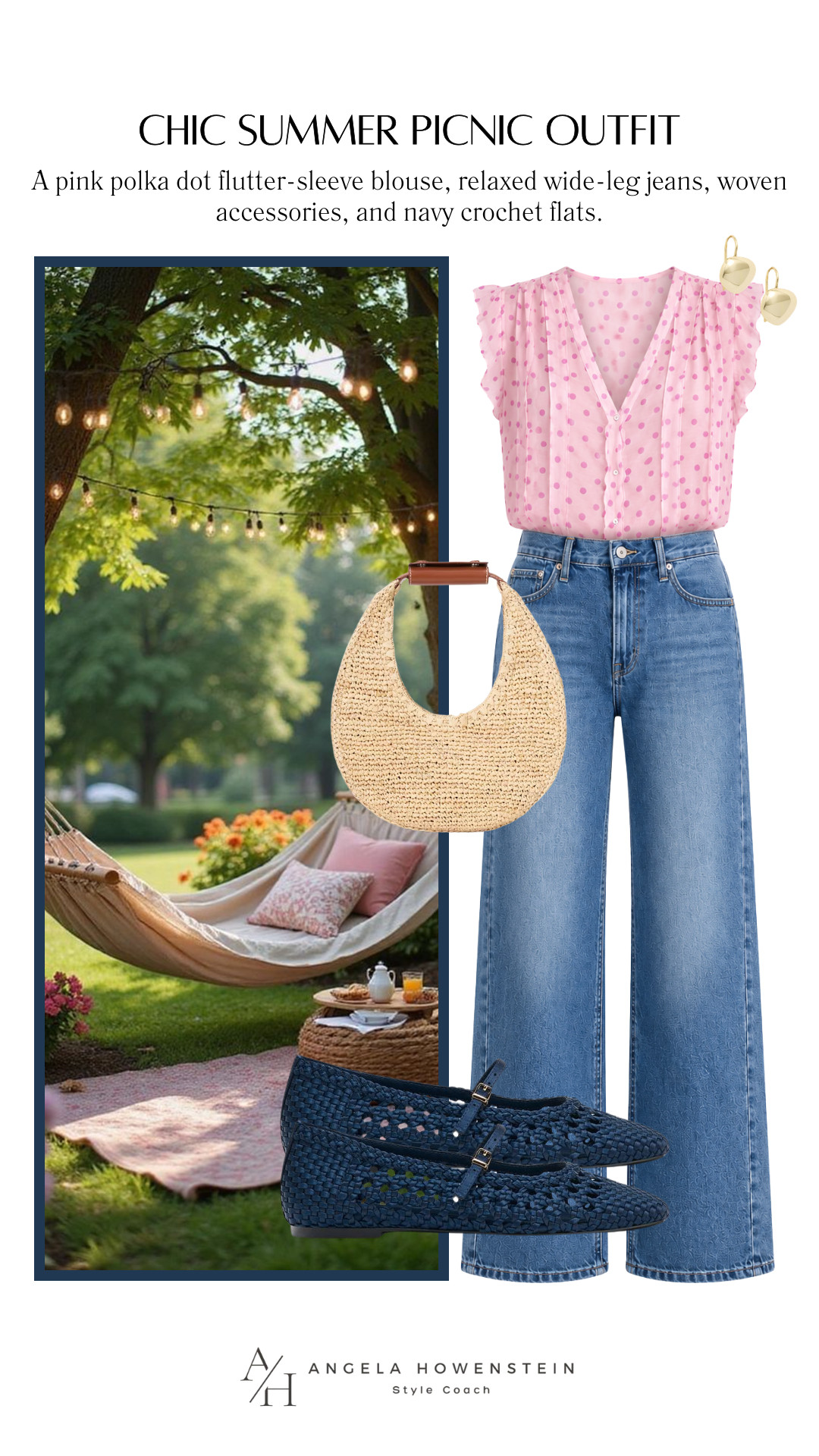 Nothing says effortless summer style quite like a feminine pink blouse paired with timeless wide-leg denim. The soft ruffle details add a romantic touch, while woven accessories and classic flats keep the outfit polished yet relaxed. Whether you're heading to brunch, strolling through a weekend market, or packing for vacation, this is one of those outfits that always feels fresh and put together.

👩‍💻 LTK PRO TIPS
❤️ Heart = Support my posts ;-)
🔖 Save = Keep this outfit idea for your next sunny day.
📋 Lists = Organize your favorite summer looks.
📲 Share = Send this to someone who loves timeless style.
💬 Comment = Would you wear this for brunch or vacation? 

 #LTKootd #LTKSeasonal #LTKOver40