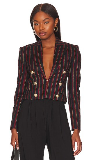 Inez Cropped Blazer in Black & Red Multi Stripe | Revolve Clothing (Global)