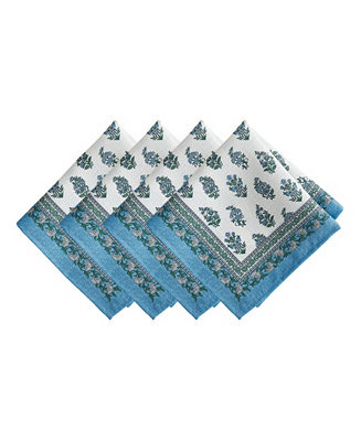 Tropez Block Print Stain Water Resistant Indoor and Outdoor Napkins, Set of 4 | Macy's Canada