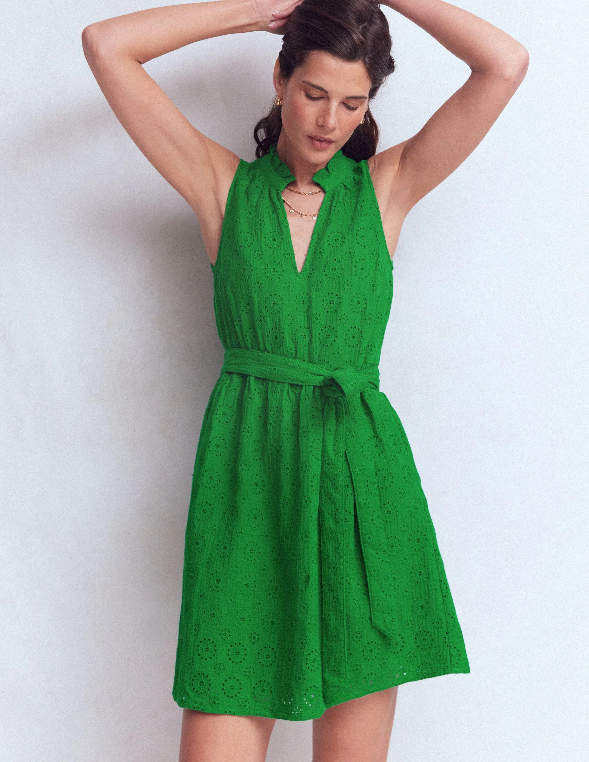 Boden Women's Viv Double Cloth Short Dress in Green | Size 16/18 | Boden (US)